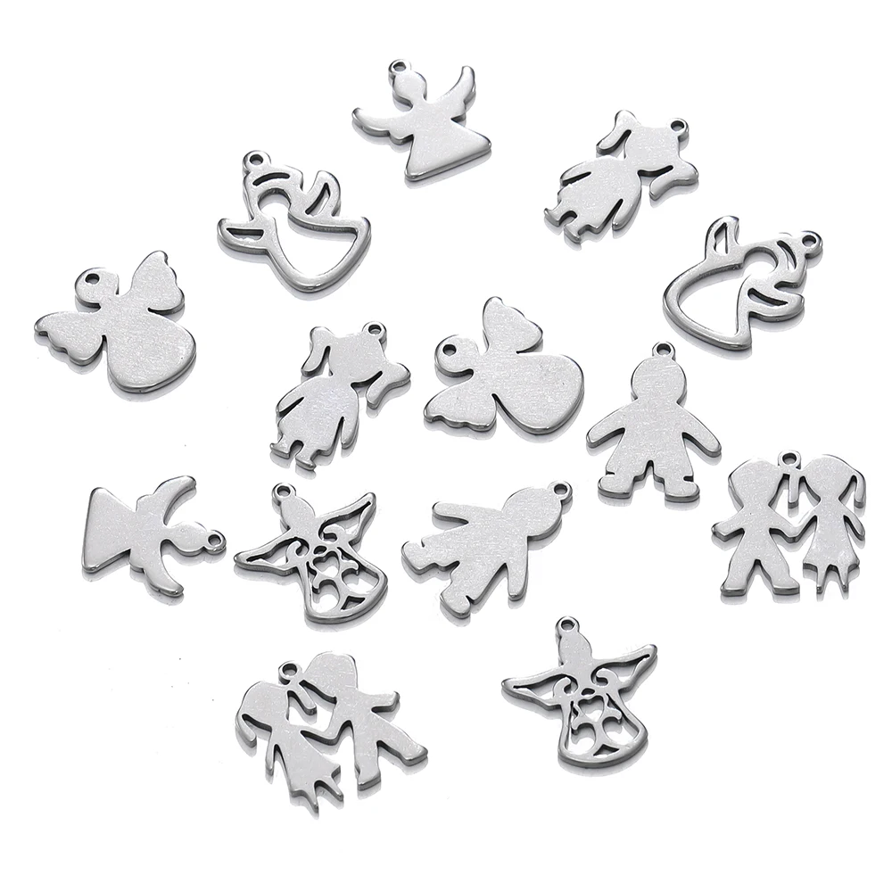 5Pcs/Lot Stainless Steel Pendants Cute Angel/Girl/Boy Charms Earrings Bracelet Necklace Jewelry Making Wholesale