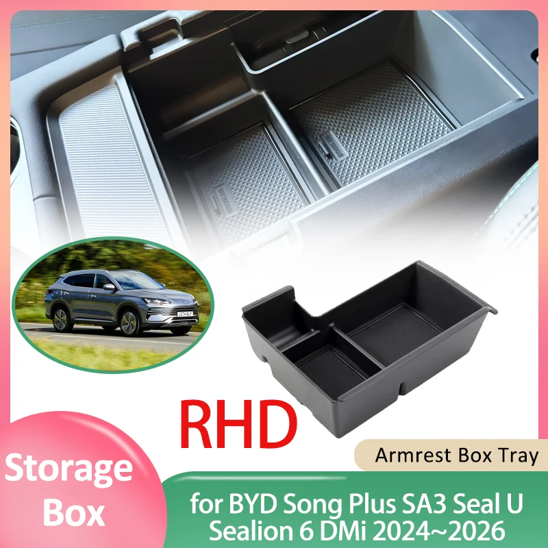 

Car Storage Box for BYD Song Plus SA3 Seal U Sealion 6 DMi 2024~2026 Rubber Mat Center Console Organizer Armrest Tray Accessorie