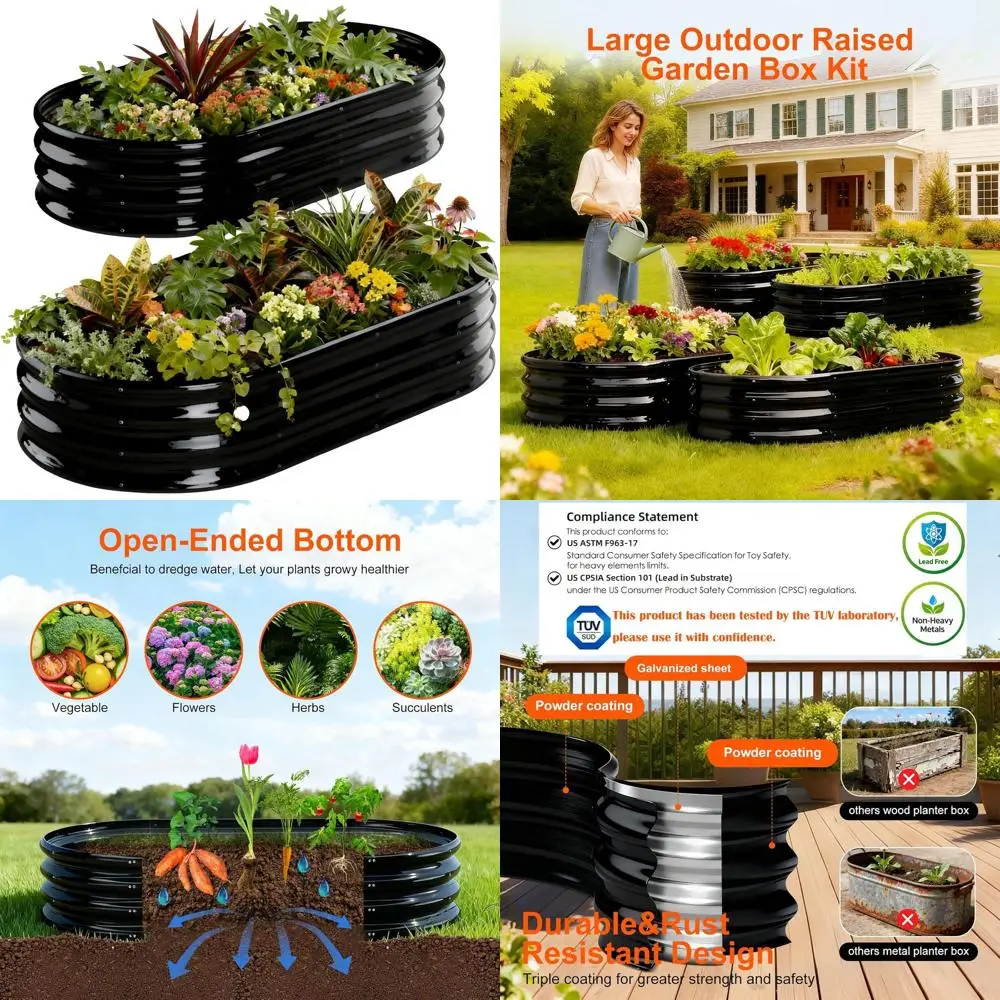 

Oval Large Metal Planter Boxes for Outdoor Gardening - 2 Sets, Ideal for Vegetables, Flowers, and Herbs without Heavy Metals