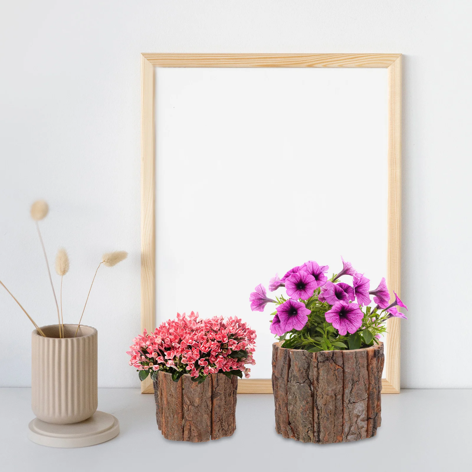 

2 Pcs Bark Fountain Flower Pot Succulents Planter Stand Wooden Tree Stump Rustic