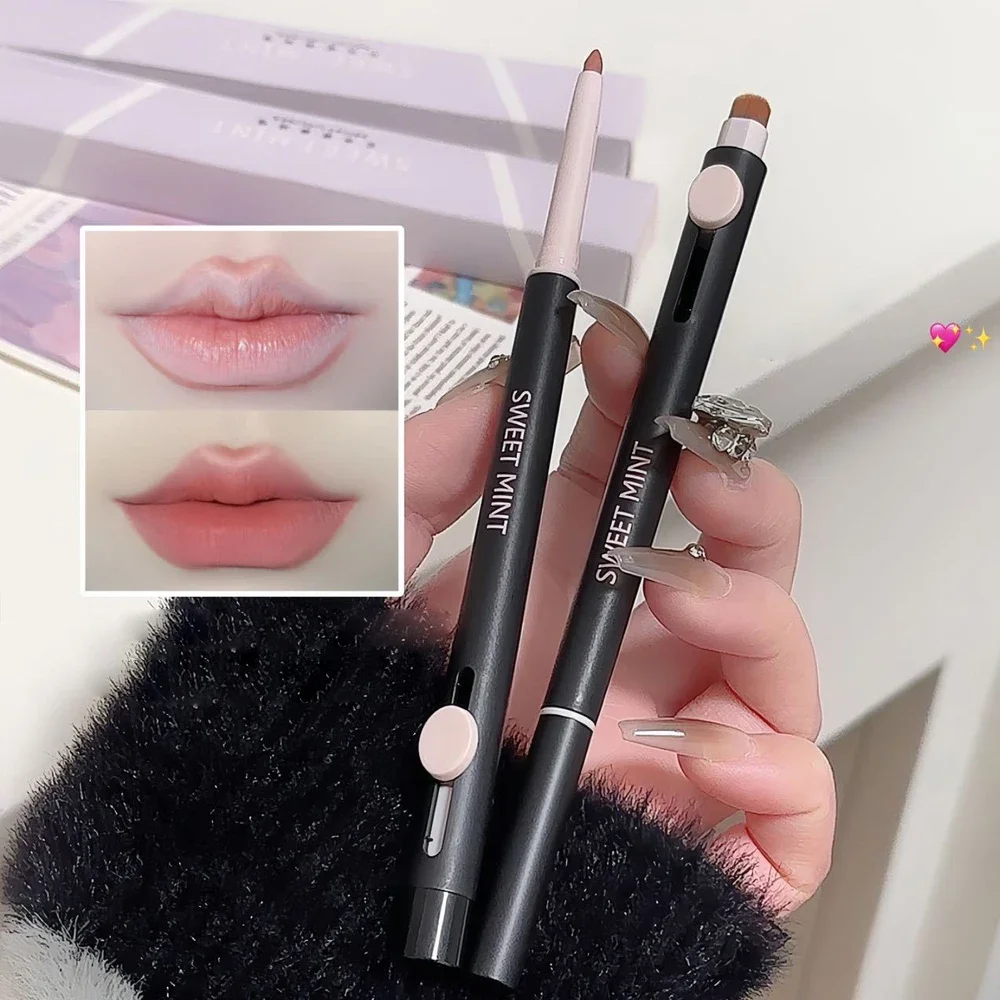 Double-headed Lip Liner Pen with Brush Makeup Waterproof Lasting Matte Red Lipstick Lip Contouring Non-stick Cup Lipliner Pencil