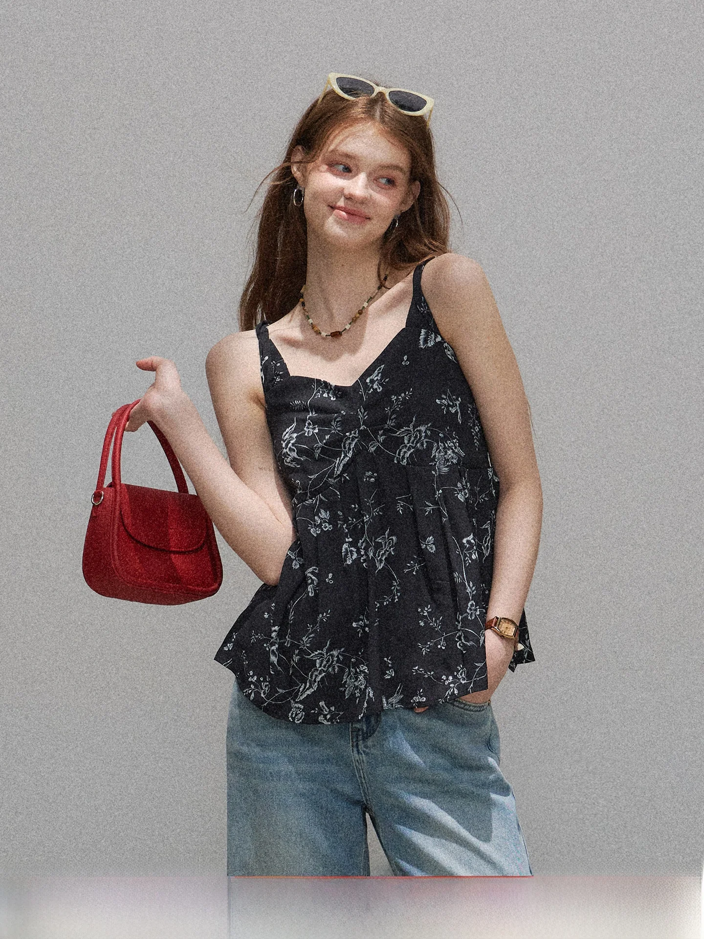 Floral Print Halter Vest Women's Summer Breathable A-Line Slimming Top Date Casual Wear Polyester Fiber V-Neck Backless