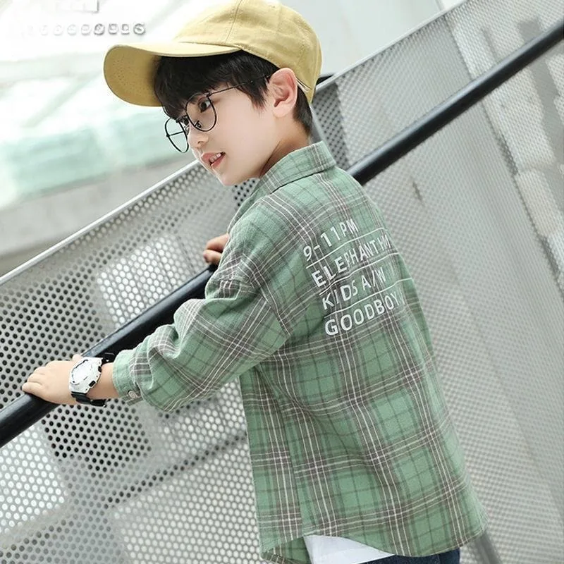 

2025 Autumn Boys Checkered Shirt Long Sleeve 3-14 Years Spring Fall Trendy Casual Jacket