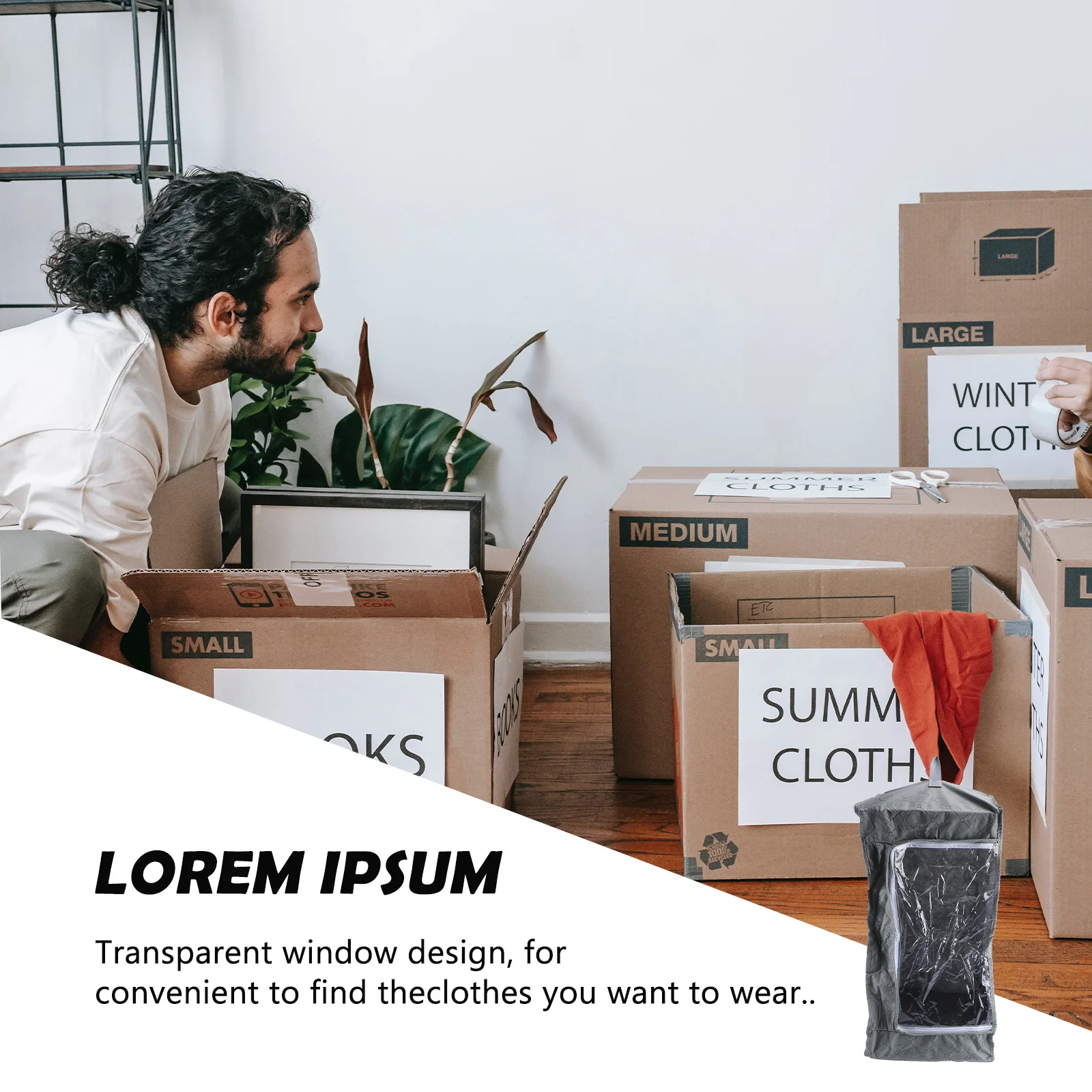 

69L Foldable Anti-Bacterial Bamboo Charcoal Organizer Grey 58x36x32cm Transparent Window Clothes Storage Bag Dry Clean Removable