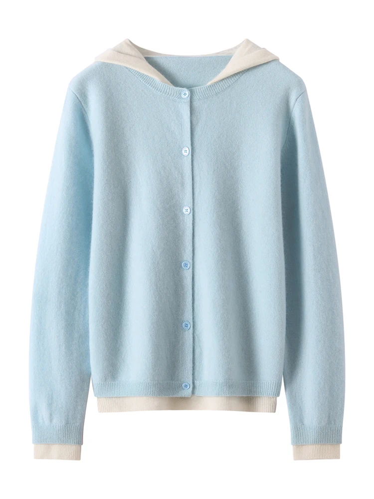 

Autumn Winter Women's Long Sleeves Gentle Comfort Hooded Cardigan Sweater 100% Cashmere Knitwear Warm Soft Casual Clothing Tops