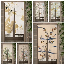 Golden Leaves Flowers Door Curtains Art Japanese Doorway Living Room Partition Curtains Drape Entrance Hanging Half-Curtain Prop