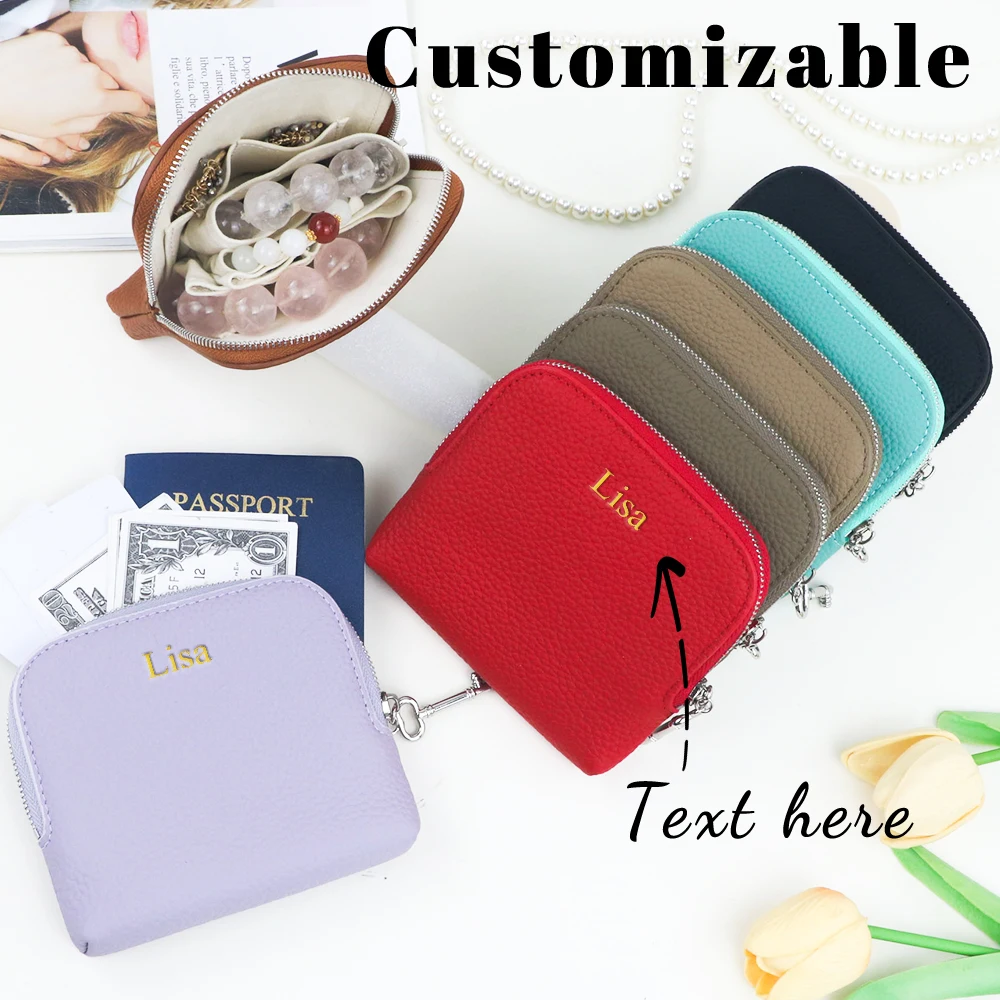 

Customized name leather accessory bag parts bag exquisite keychain zipper portable hand-held compact wallet storage bag