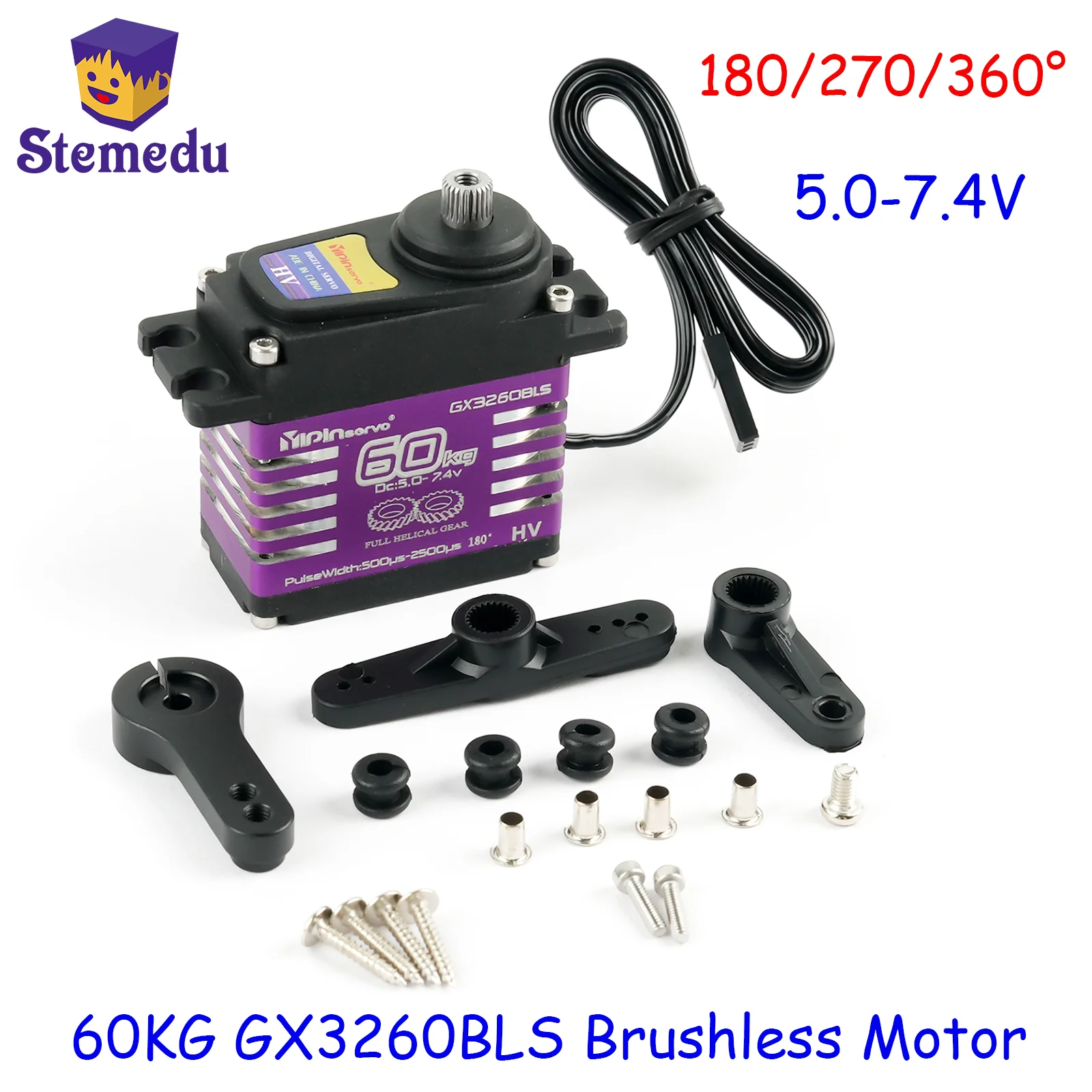 

60 кг 5,0-7,4 В GX3260BLS Металлический цифровой серводвигатель Бесщеточный 180 ° /270 ° /360 ° Сервоприводы с высоким крутящим моментом, детали мощности, игрушки для робота