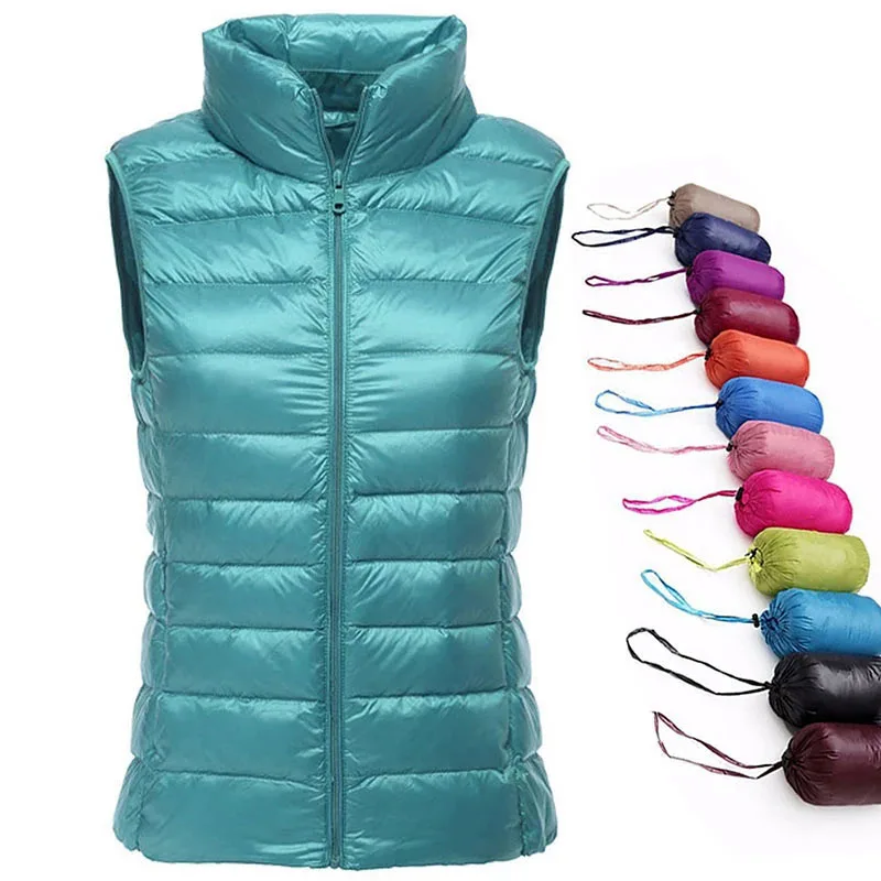 Packbare ultraleichte ärmellose Damen Winter Daunen jacke weiße Enten feder warme Weste Daunen weste Oberbekleidung Mäntel für Frauen