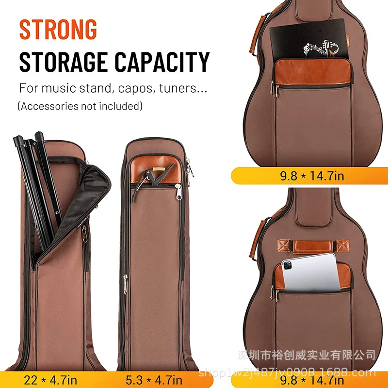 Plecak na gitarę z 10 mm grubym wyściółką z gąbki, wodoodporny nylon, lekki pasek na ramię, pokrowiec na gitary 40/41 cali