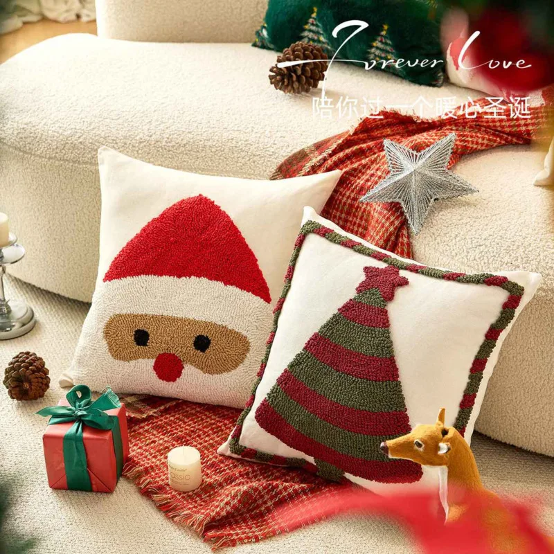 45cm Christmas Throw Pillow Cushion Cover Washable Sofa Waist Pillowcase Living Room Bedroom Bedside Back Cushion Holiday Decor