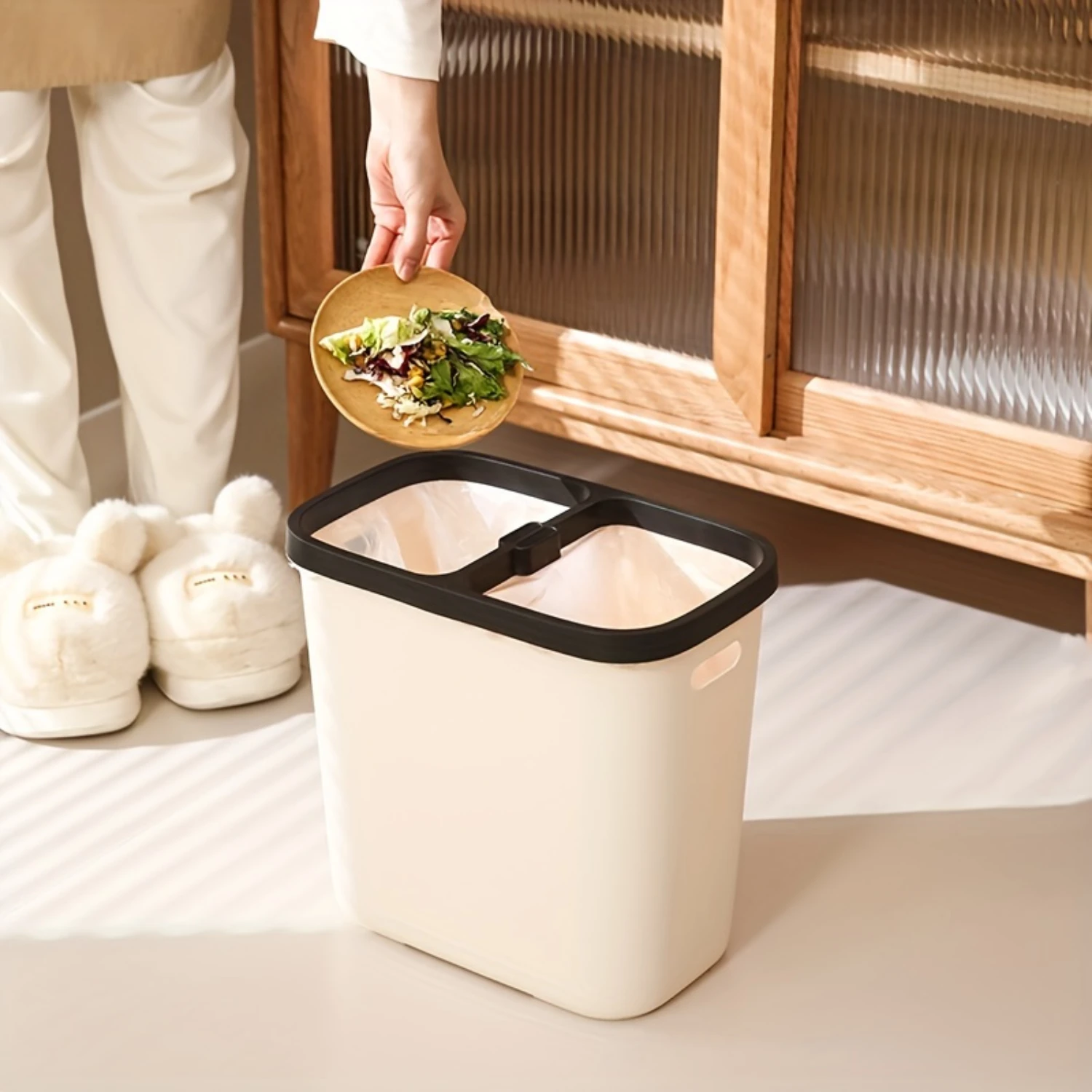 Square Trash Can For Kitchen, Bathroom & Living Room - No Lid Needed, Easy Sorting Waste Bin