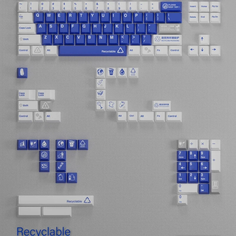 

Экологичная серия Recycle, пятисторонняя сублимация, непрозрачные колпачки для клавиш из ПБТ, вишня, высокая степень сублимации