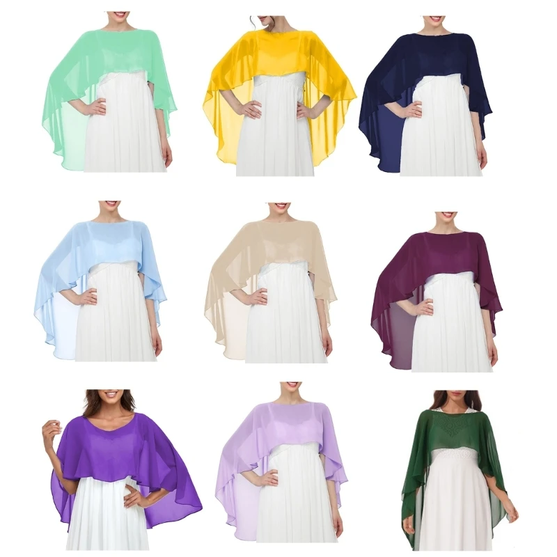 

Womens Ladies Soft Wedding Capes Wedding Jacket Wraps Chiffon Shrug Bridal Bolero Long Shawl and Wraps Evening Wedding Cover Up