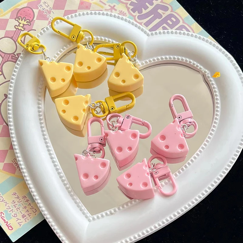 Cute Simulation Cheese Keyring Backpack Pendant Keychain For Girls Kids Party Favor DIY Friendship Gift Headphone Case Keyring