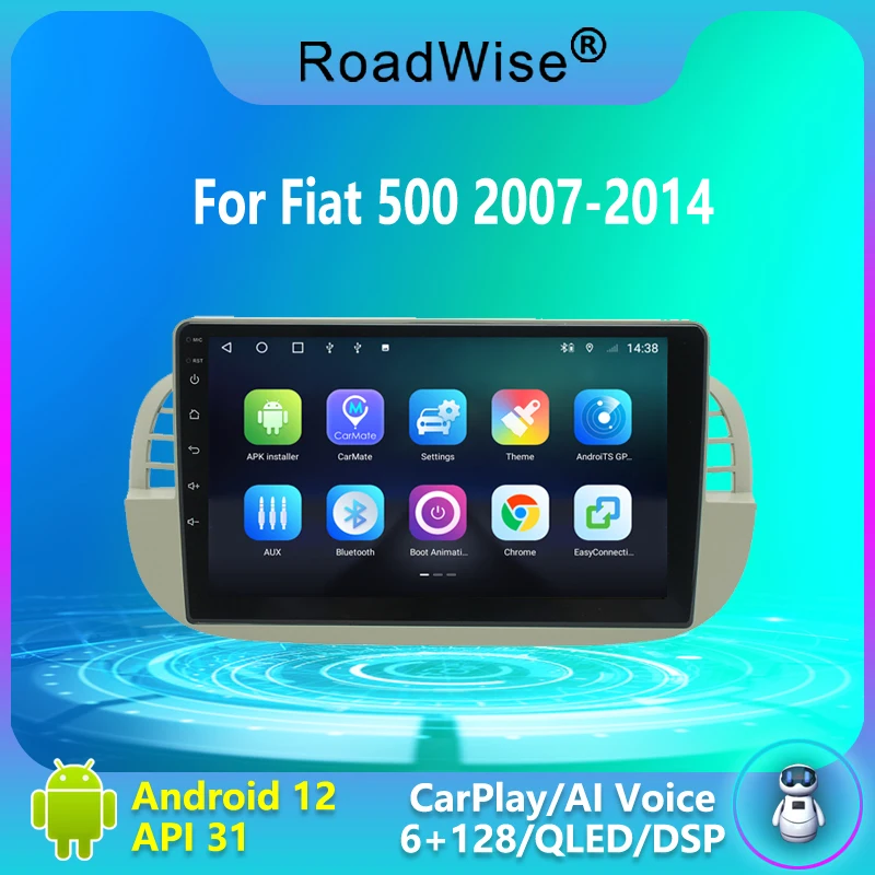 Roadwise 8+256 Android 12 Car Radio For Fiat 500 2007 - 2013 2014 Carplay Multimedia 4G Wifi GPS Navi DVD 2 DIN Autoradio Stereo