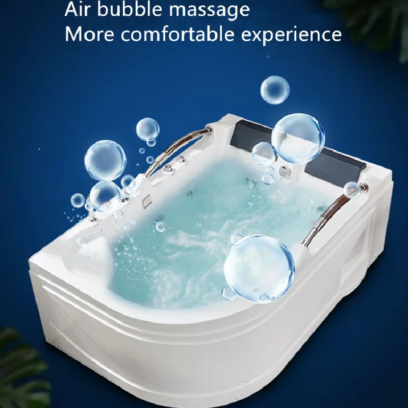 Two-Person Acrylic Whirlpool Jacuzzier with Two-Handle Waterfall Massage Bathtub Double Pillow Sanitary Tub