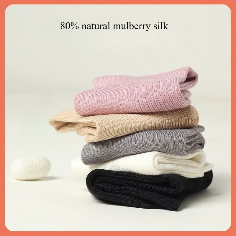 Women's Autumn/Winter Natural Mulberry Silk Warm Sweat Absorbing Comfortable Breathable Thickened Middle Tube Multicolored Socks