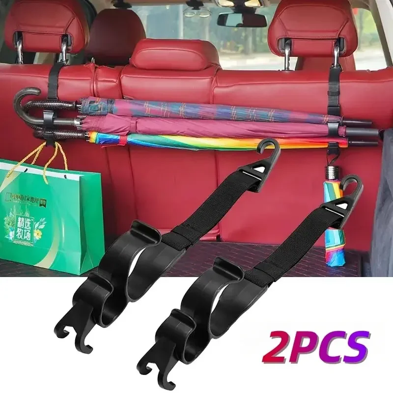 2Pcs Adjustable Car Rear Headrest Hook Holder Multifunctional Umbrella Trunk Mount Auto Interior Accessory for Vehicle Back Seat