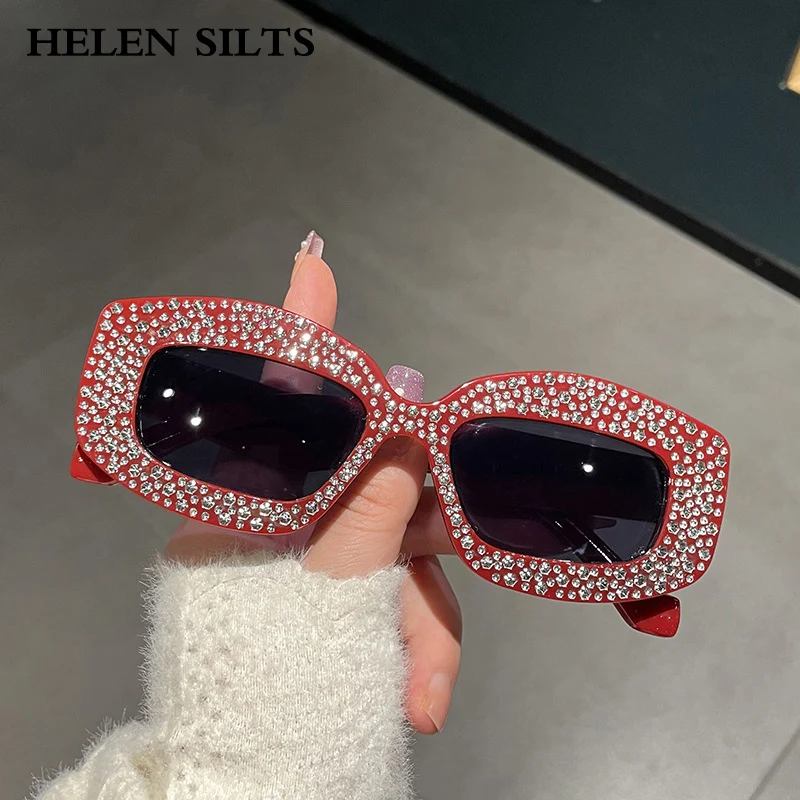 

Luxury Brand Designer Rectangle Diamond Sunglasses Women For Men Popular Vintage Crystal Steampunk Sun GlassesUV400