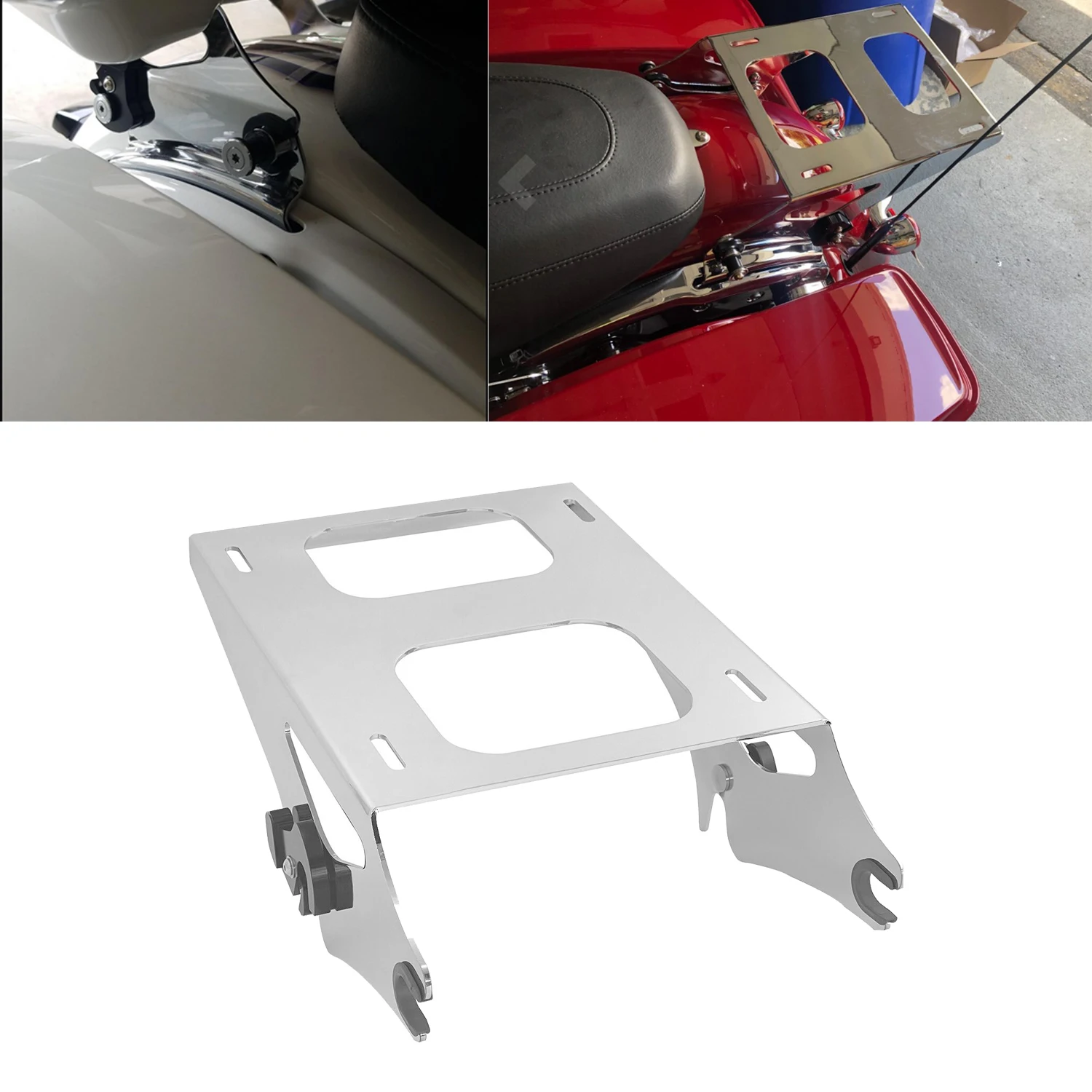 Chrome Detachable Two Up Pak Luggage Rack For Harley Touring Street Glide Electra Glide Road Glide Road King 2014-Up