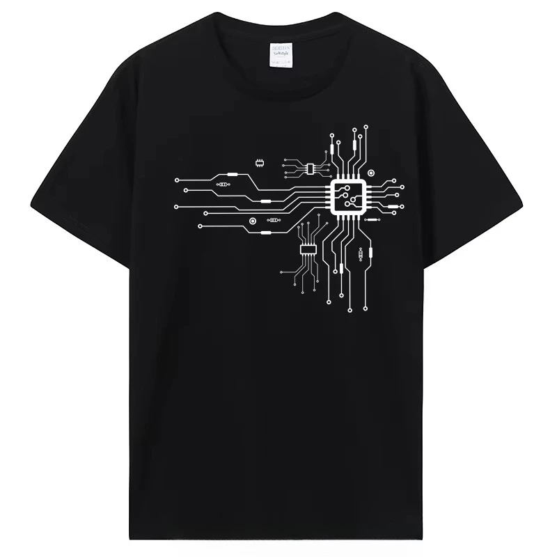 Geek T-Shirt Electrical Retro Y2k Asual Loose Streetwear Anatomical Heart CPU Processor Computer Programmer PCB Board Unisex