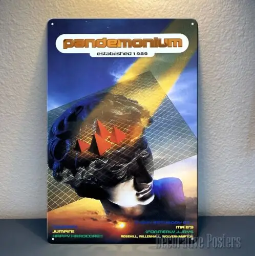 Pandemonium Rave Flyer. Mr B's, Wolverhampton. Póster metálico de 1994, tamaño: 20x30 cm - Aluminio