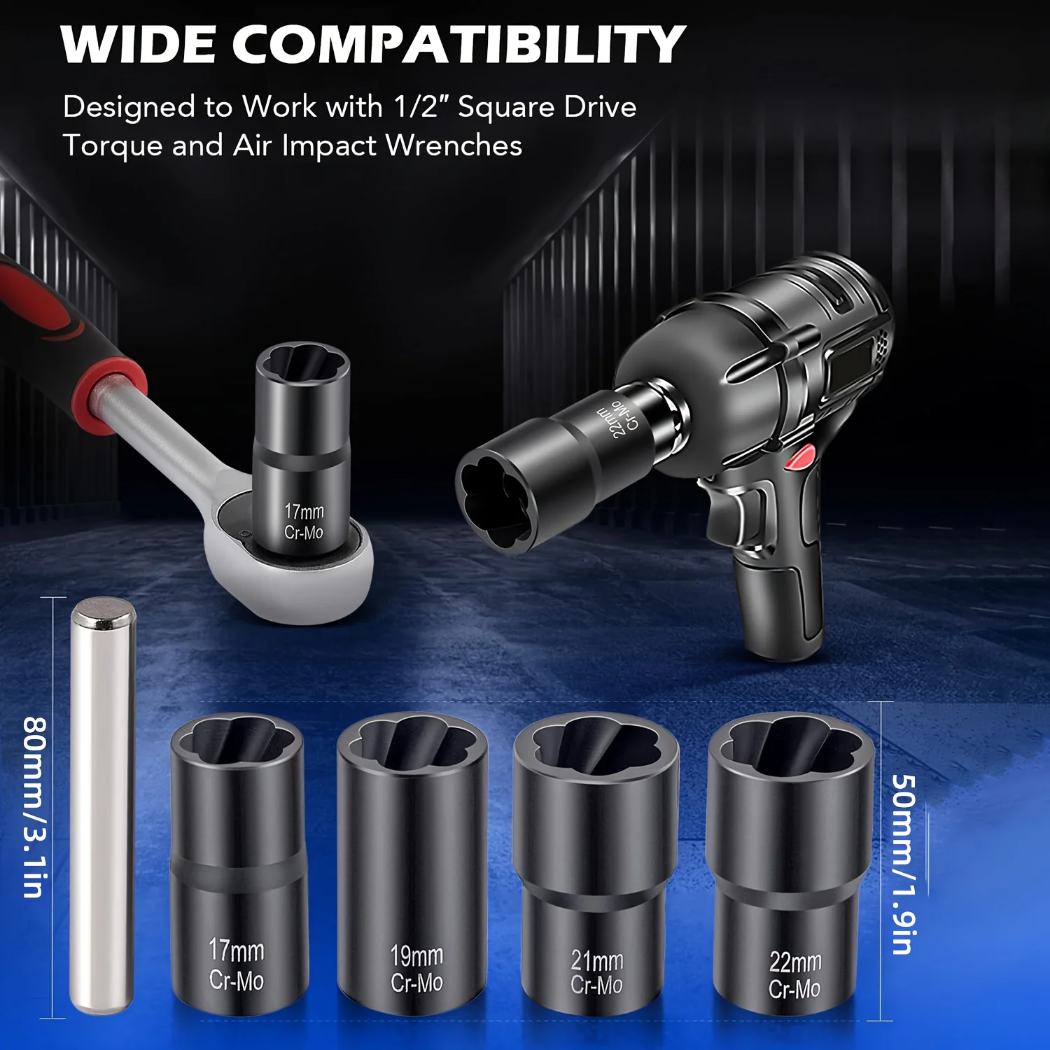 5 قطعة مقبس التصادم الترباس النازع Cr-Mo الصلب العروة الجوز أداة إزالة الصواميل عدة 1/2 "محرك 17/19/21/22 مللي متر قفل العجلة لسيارة شاحنة SUV