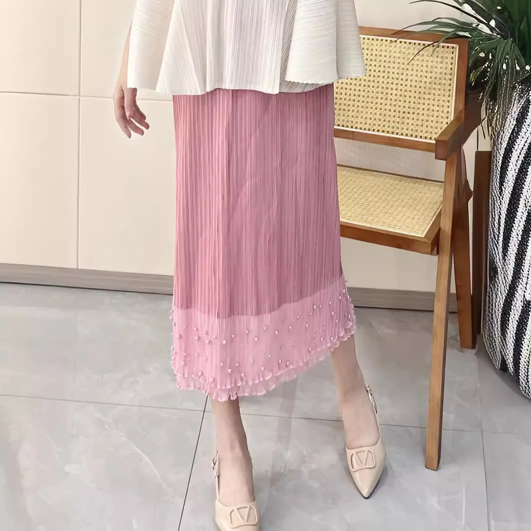 Pleats Solid Color Pleated Elegant Bustier Female 2024 Spring Summer New Elastic Waist Fashion Thin High Waist Temperament Skirt