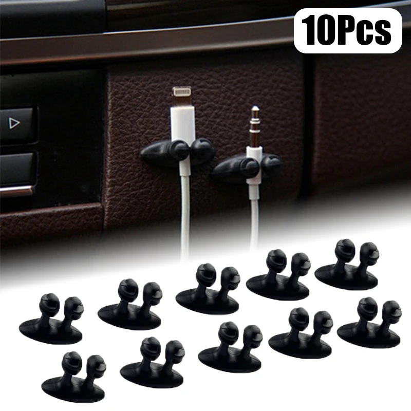 10Pcs Car Mobile Phone Cable Manager Headphone Charger Line Clasp Clamp Self Adhesive Holder Auto Interior Clip Accessories