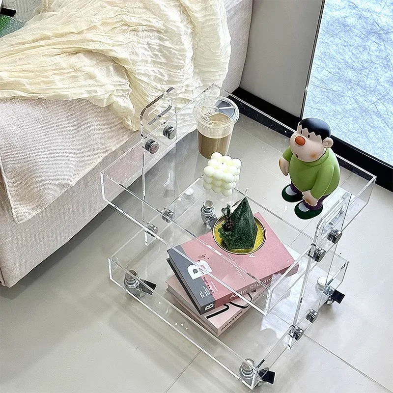 

Side corner few transparent movable trolley bedside table light luxury coffee table living room multi-layer trolley side few