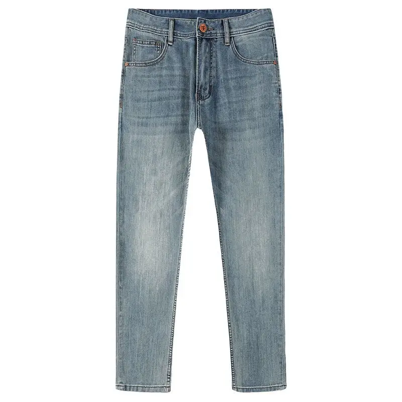 Jeans de ajuste fino elástico de negócios jovens para primavera e verão 2025 masculino casual confortável versátil calças de perna reta pequena
