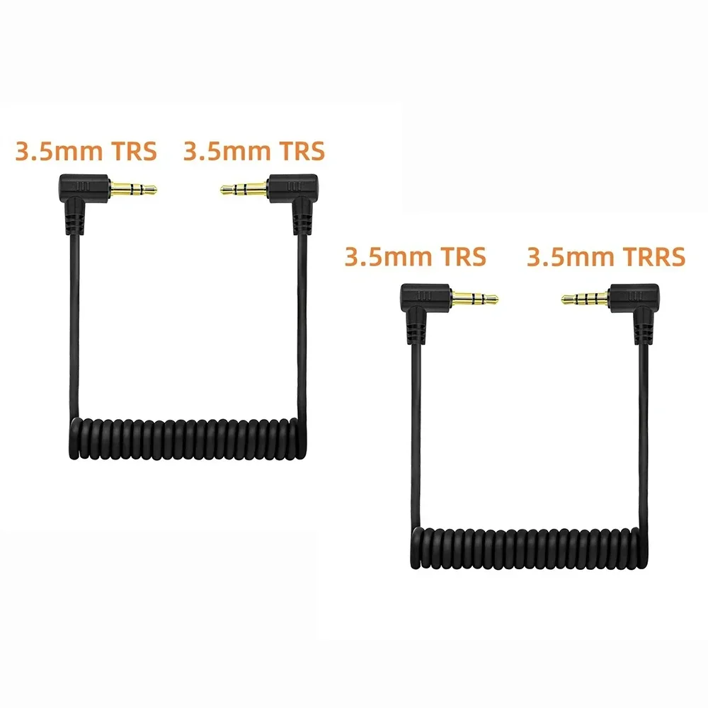 90 Degree 3.5mm 1/8 TRS to TRS Microphone Cable for Camcorder Camera, Coiled Right Angle TRS to TRRS Mic Cord for Phone Tablet