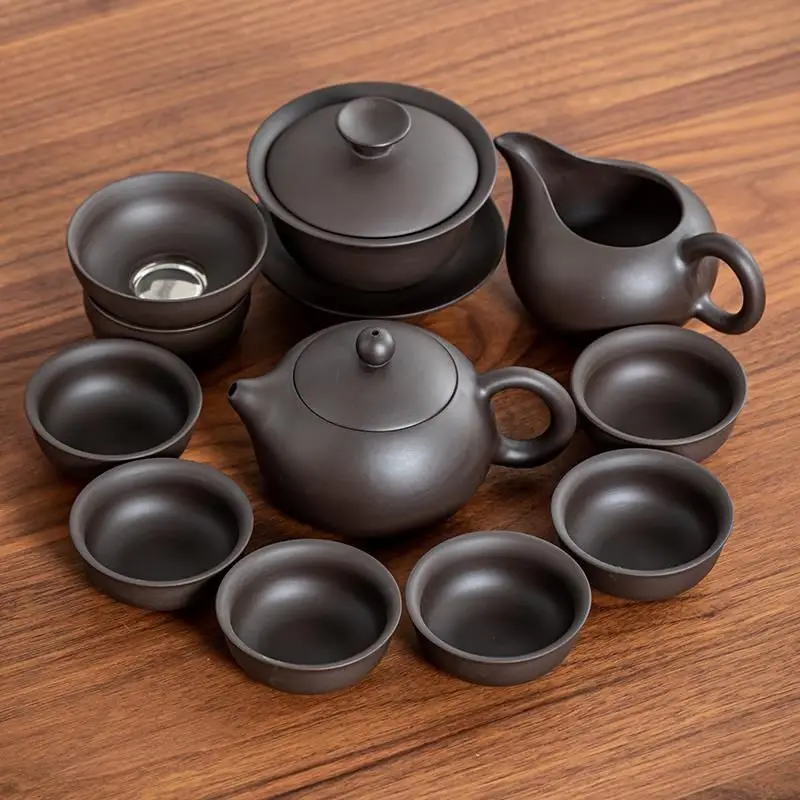 

Yixing Purple sand tea set black ceramic kung fu Teapot Purple sand teapot teacup gaiwan Tureen tea ceremony