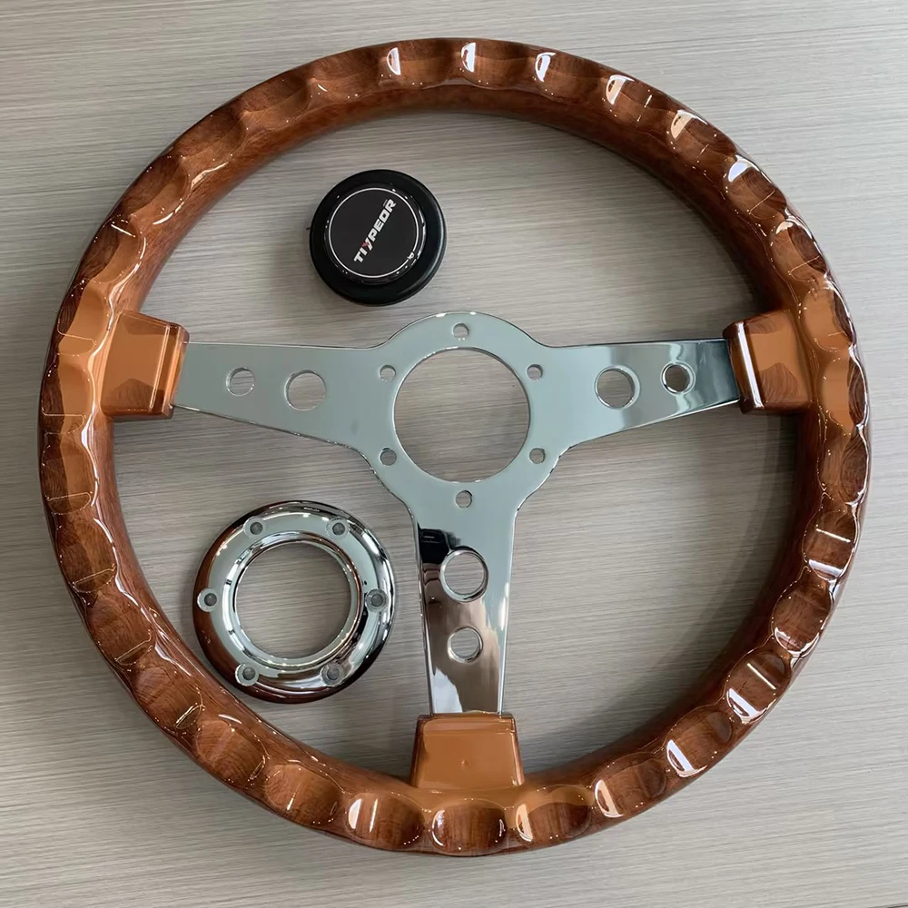 TIYPEOR 14inch JDM Universal 350mm Wood Style Classical Vintage Sports Steering Wheel