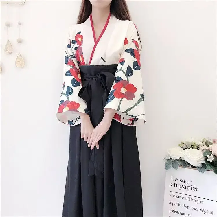 Kimono Dress Costume Japanese Women Tops Skirt 2 Pcs Lady Yukata Haori Print Kawaii Clothes Floral Femal Clothing Girl Robe Sets