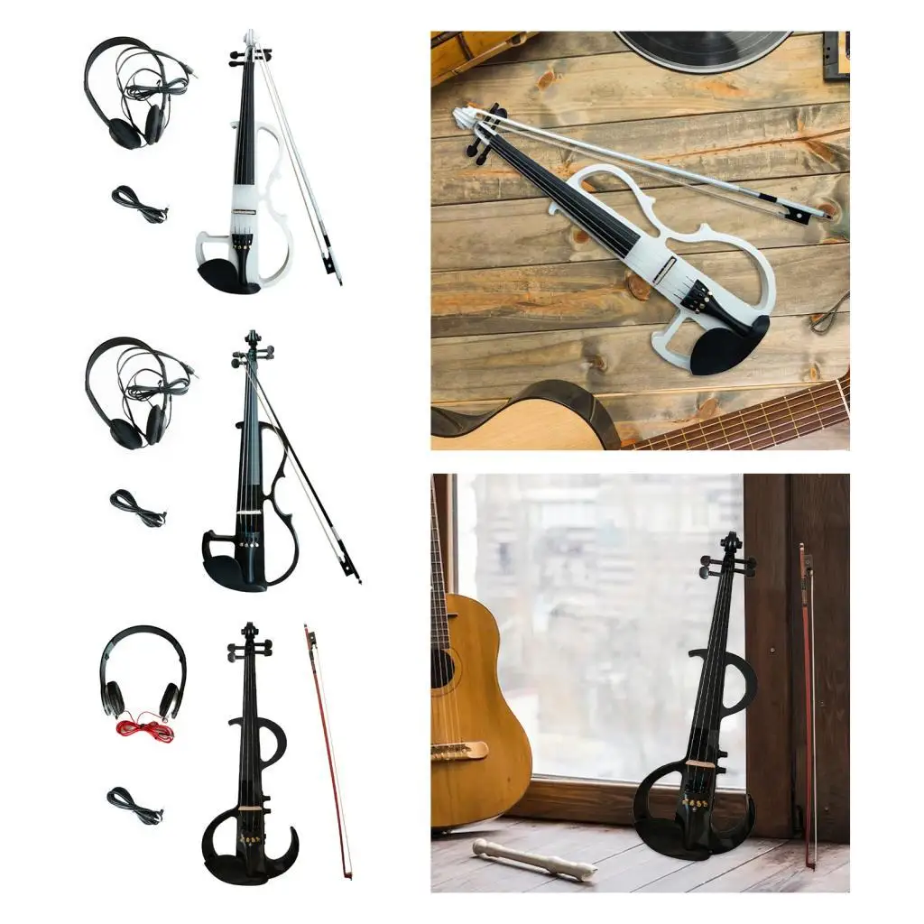

Бесшумная электрическая скрипка, музыкальный инструмент с аксессуарами, струнный инструмент из цельного дерева для детских выступлений