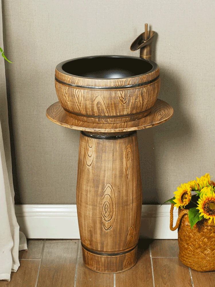 Vintage antique wood grain pillar washbasin