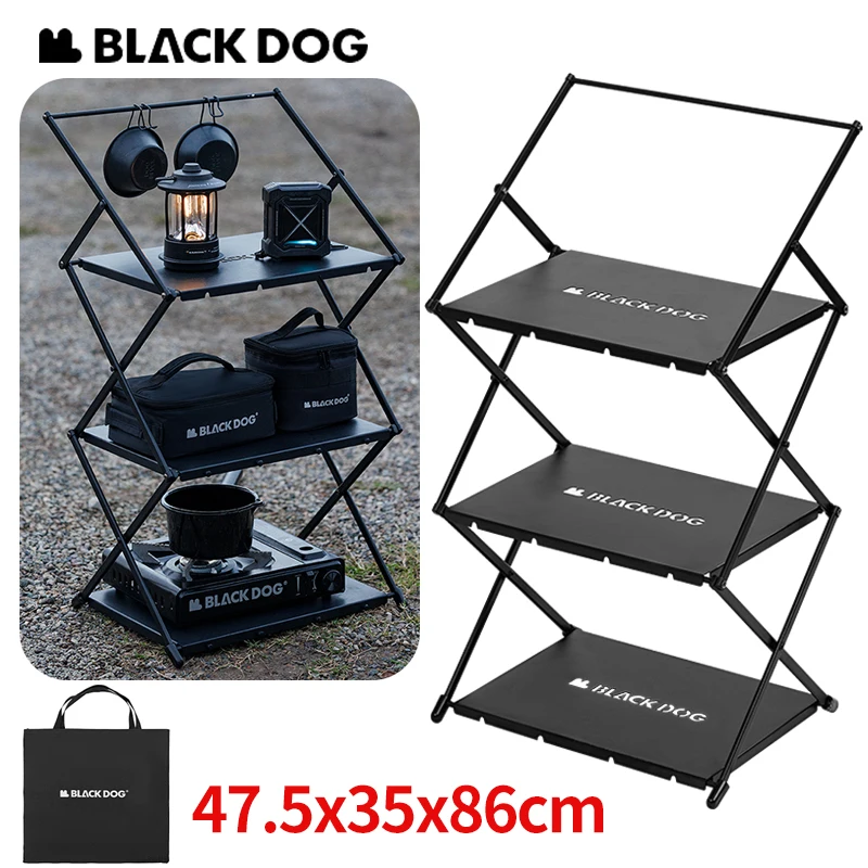 Naturehike BLACKDOG Multi-Function Folding Storage Rack Outdoor Camping Kitchenware Accessories Aluminum Alloy 3 Layer IGT Shelf