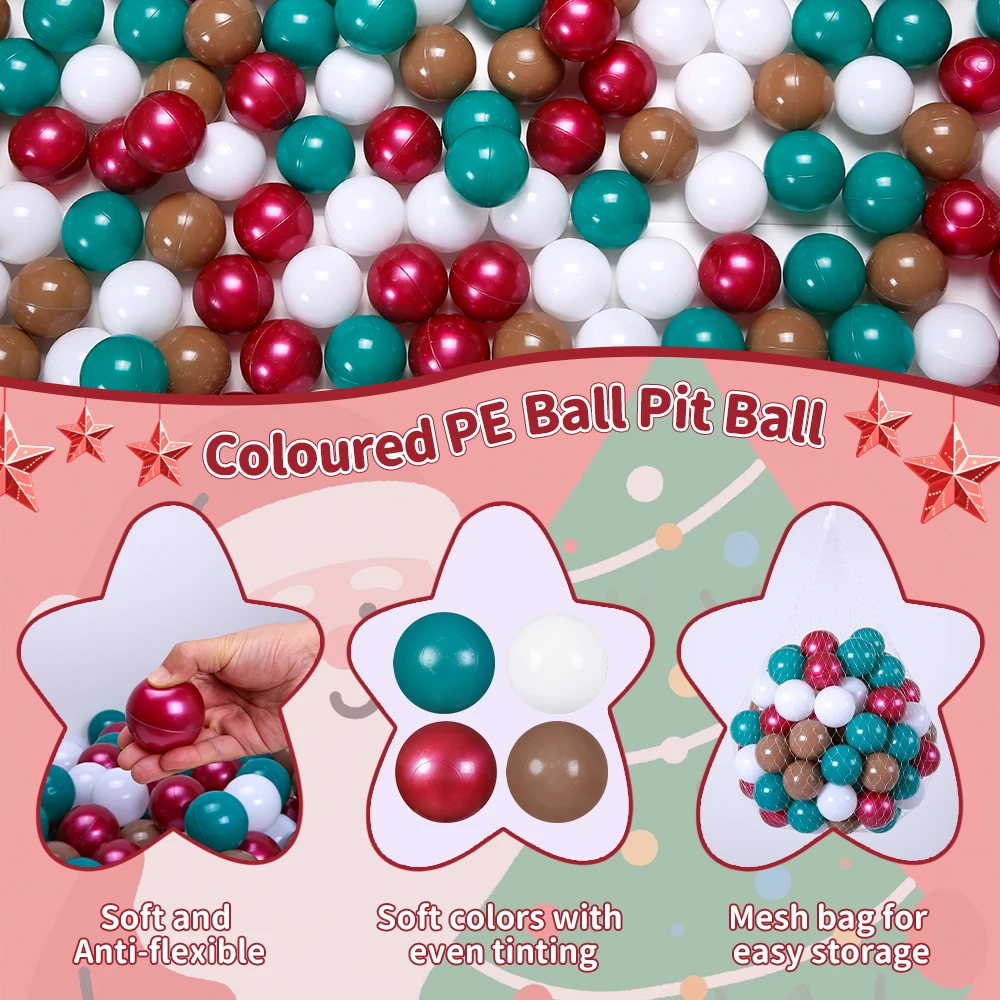 ลูกบอลพลาสติก PE ทนทานต่อการบด 100 ลูก ขนาด 2.16 นิ้ว รูปทรงกลม สำหรับตกแต่งงานปาร์ตี้คริสต์มาส เหมาะสำหรับเด็กเล่นในร่มและกลางแจ้ง