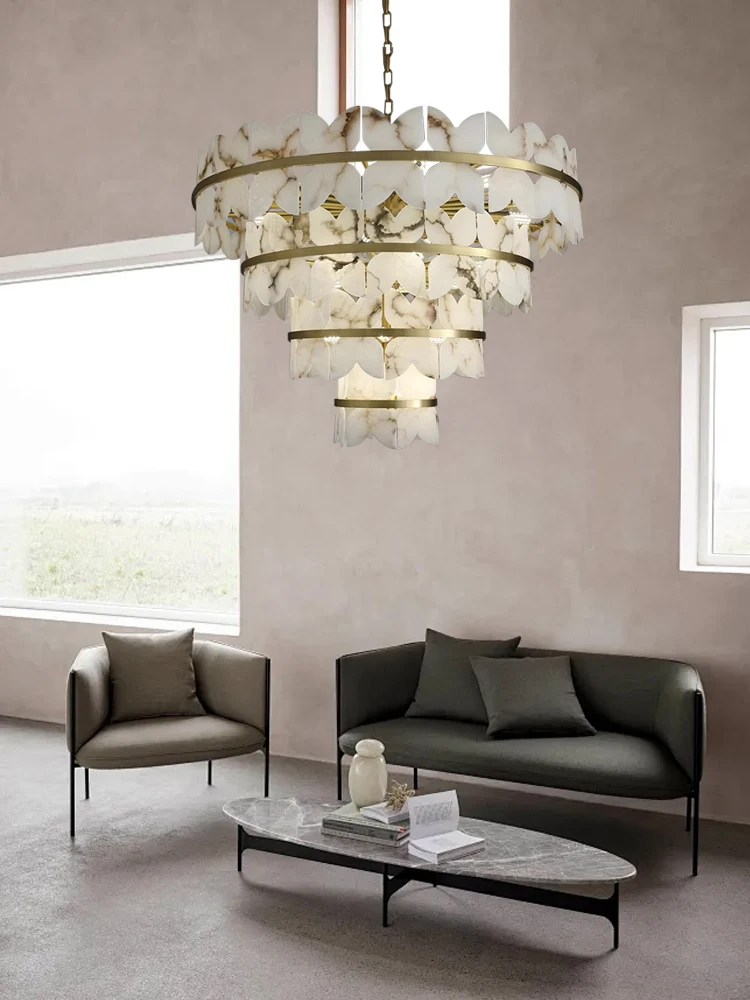 Butterfly Natural Lampshade Marble Ceiling Pendant Lights Dimmable, Luxury Alabaster Hanging Chandelier Lamparas Stone Lamps