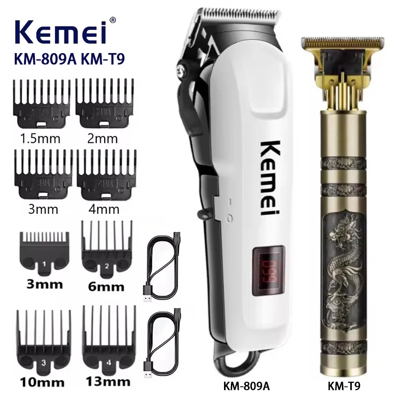 Kemei Electric Hair Clipper Hair Cut Wireless Trimmer Men Professional Clipper Machine Rechargeable Hair Cut Barber 809A T9