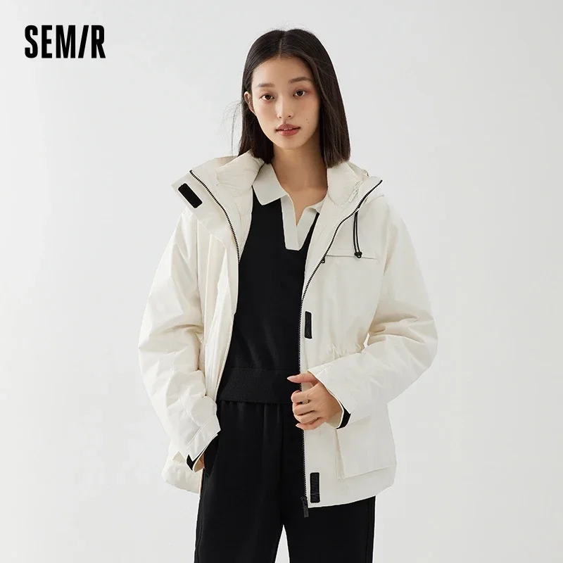 

Semir Three-in-One Down Jacket Women White Hooded Three-Proof Jacket Simple 2023 New Versatile Loose Two-Piece Set