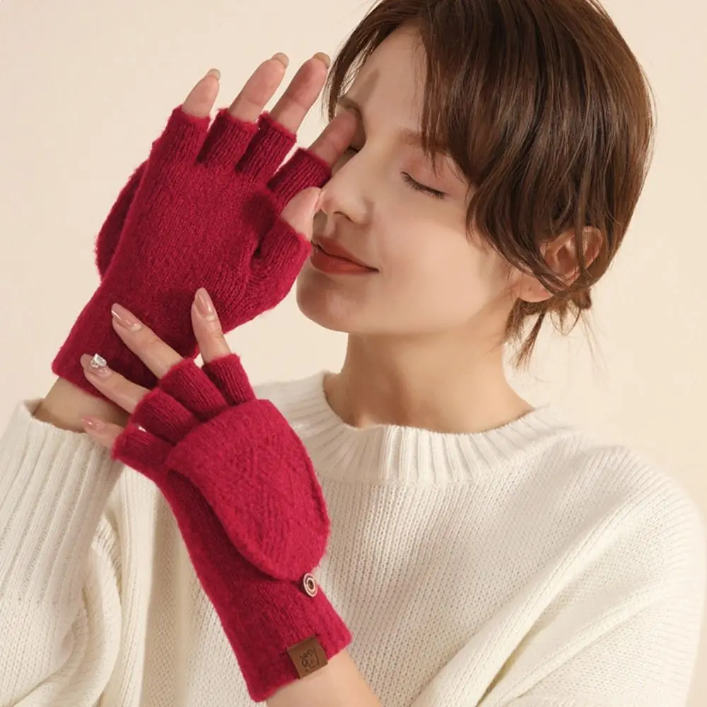 Frauen Winter Warme Handschuhe Verdickung Wolle Handschuhe Gestrickte Flip Fingerlose Ausgesetzt Finger Dicke Handschuhe Ohne Finger Fäustlinge