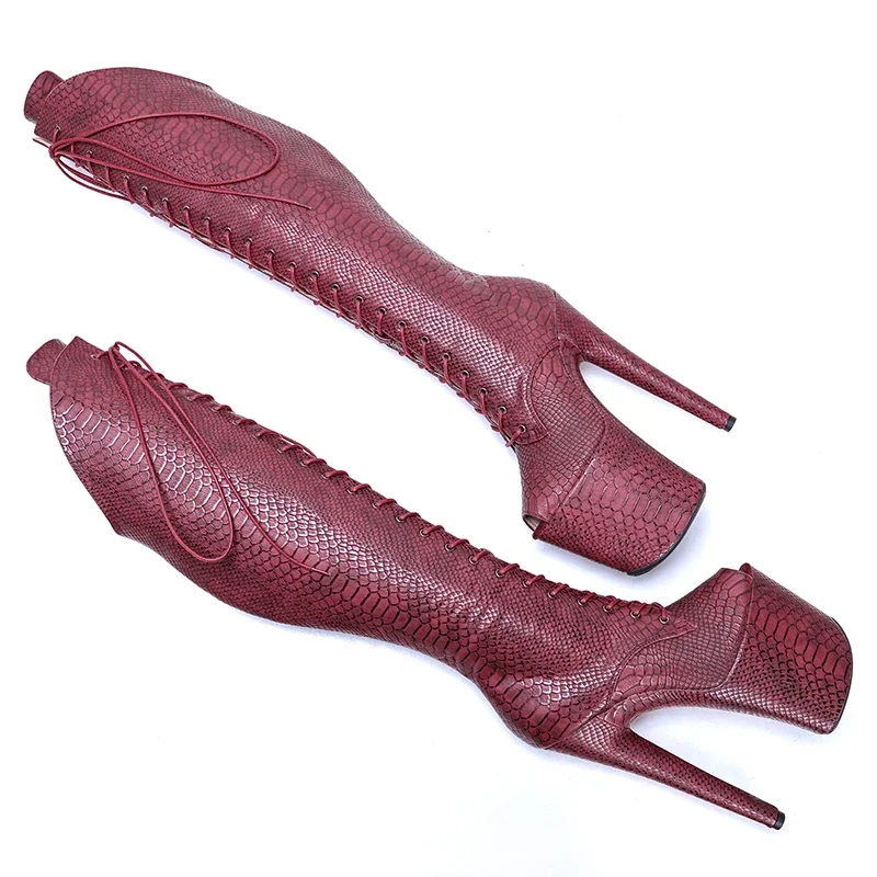 Leecabe 20CM/8inches Snake Upper Open Toe young trend fashion boots High Heel platform Pole Dance boot