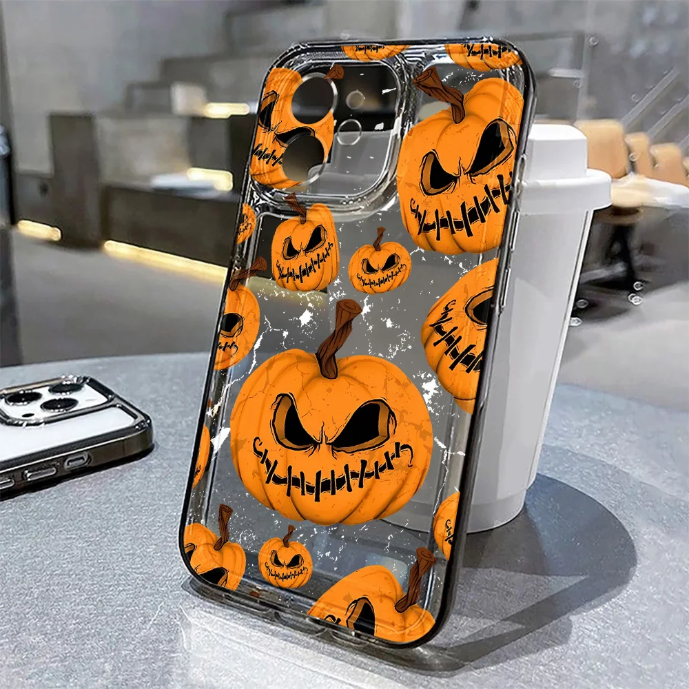 

Happy Halloween Cat Pumpkin Bat Phone Case For iPhone 17 16 15 13 11 12 14 Pro Max Plus 16e 17 Air Clear Shockproof Cover