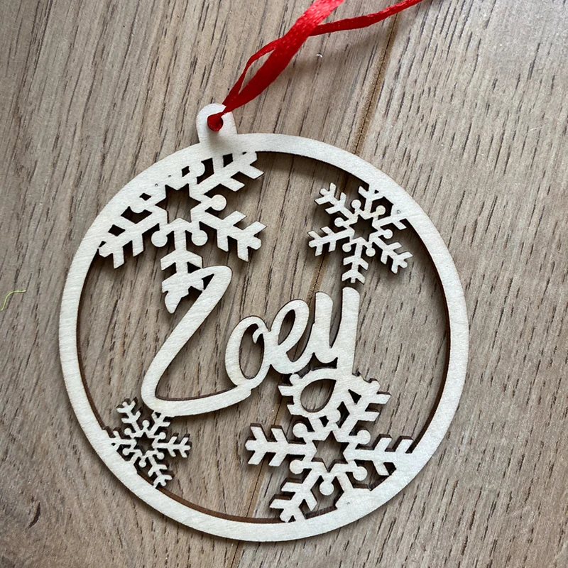 

Personalized Name Christmas Tree Decoration Set, Wooden Hanging Gift, Laser Cut Snowflake, Christmas Tree Decoration