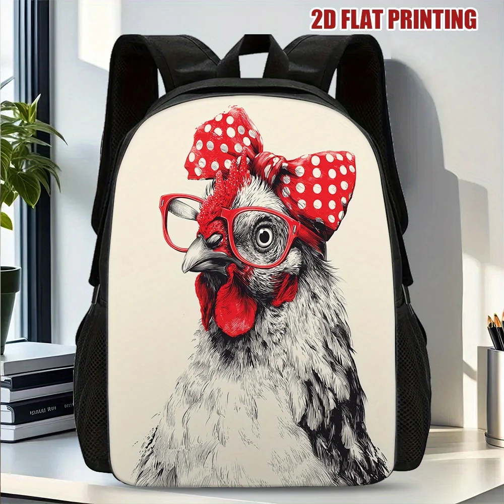 

1 stylish chicken pattern backpack - lightweight polyester removable adjustable shoulder strap, 2D graphic design trendy