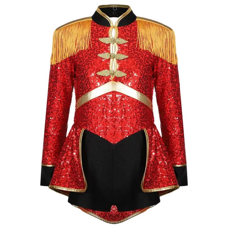 MN1 dzieci dziewczyny cyrk Ringmaster kostium Halloween błyszczące cekiny magik Cosplay przebranie perkusista Majorette sukienka Set9 * Jy