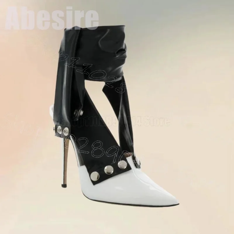 

Rivets Decor PVC Pointed Toe Runway Pumps Lace Up Women Shoes Thin High Heels Sexy Party Banquet Dating 2025 Zapatos Para Mujere